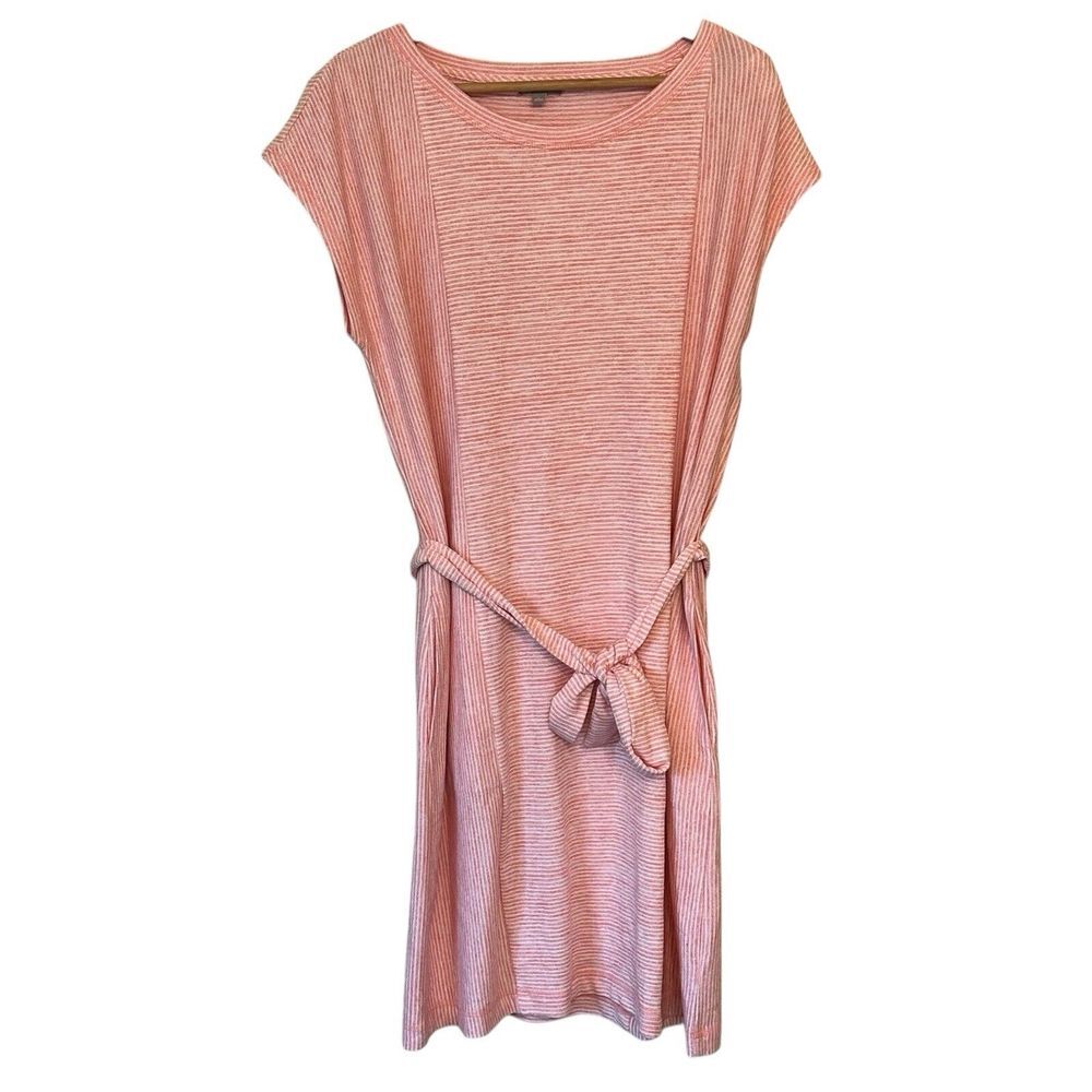 T By Talbots Woman's Mixed‎ Pink Stripe Tie Belt Dress Knee Length Size Large